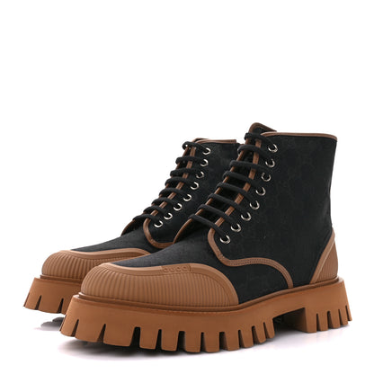 Gucci Monogram Miro Soft Calfskin Mens Lace Up Combat Boots 8.5 Black Koi Beige 3 of 9