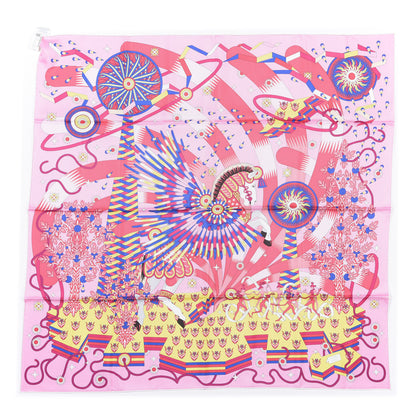 Hermes Silk La Source De Pegase Scarf 90 Rose Jaune Vif Bleu Royal 1 of 6