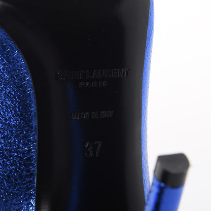 Saint Laurent Metallic Cracked Goatskin Anja 105 Pumps 37 Blue 6 of 8