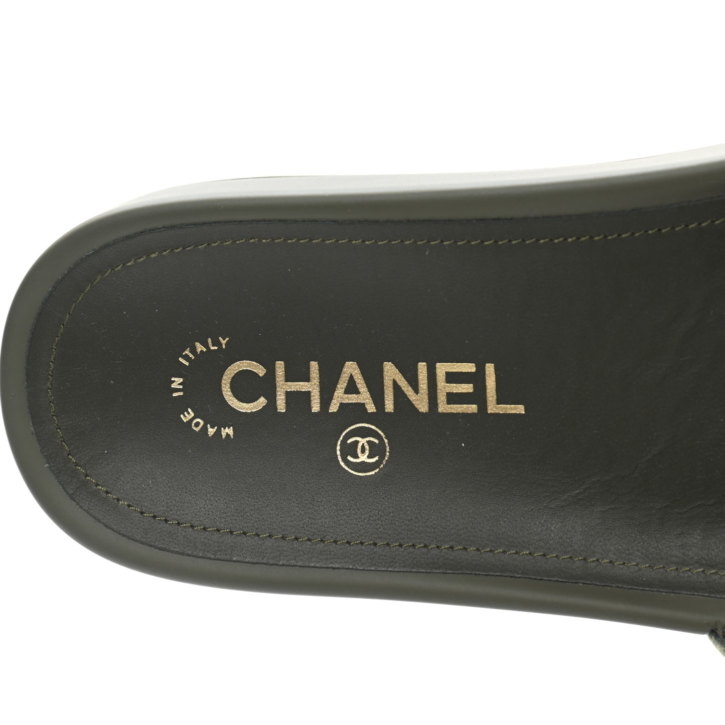 Canvas Chain Flat Sandals 38 Khaki