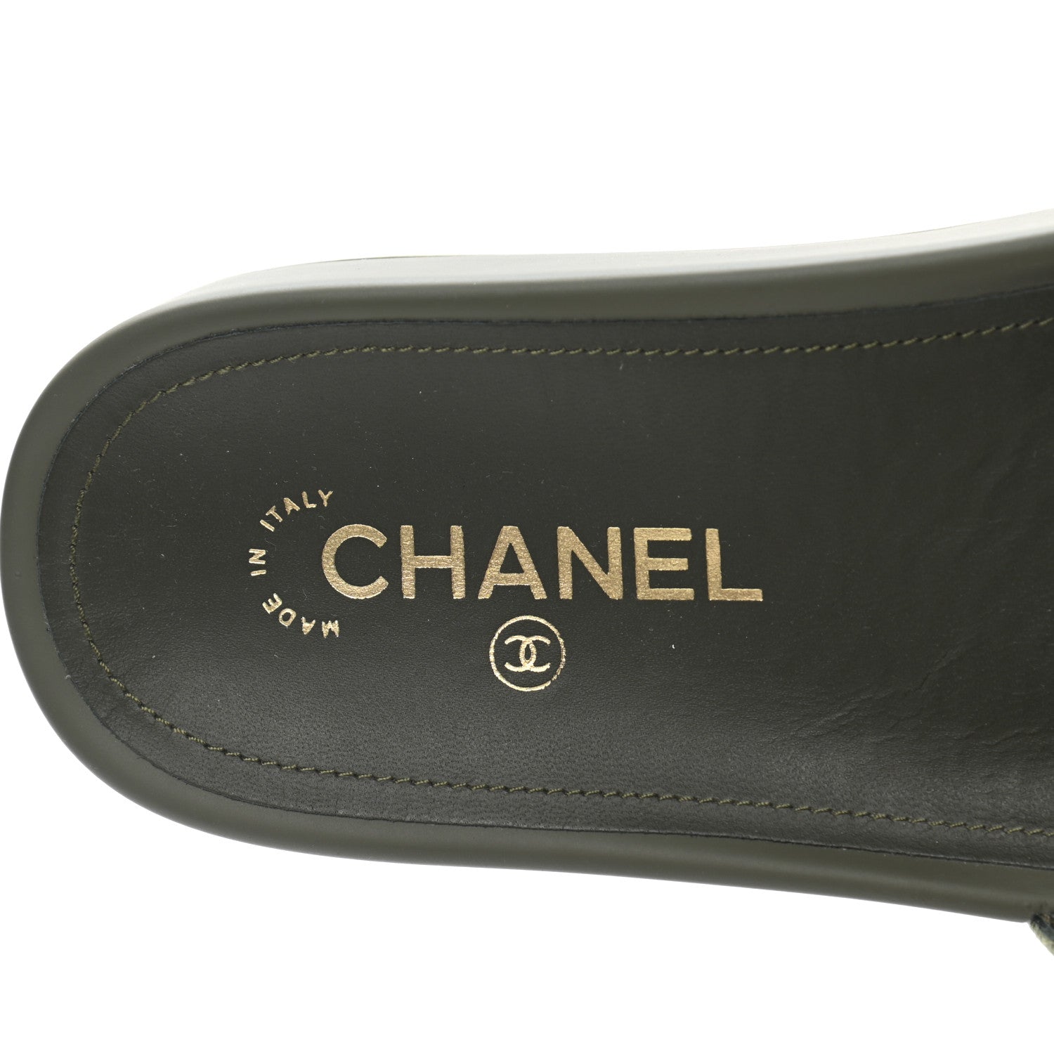 Chanel Canvas Chain Flat Sandals 38 Khaki 7 of 10