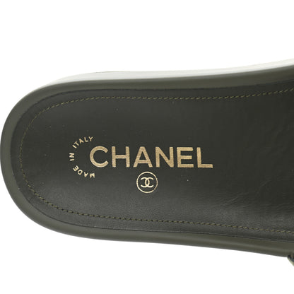 Chanel Canvas Chain Flat Sandals 38 Khaki 7 of 10