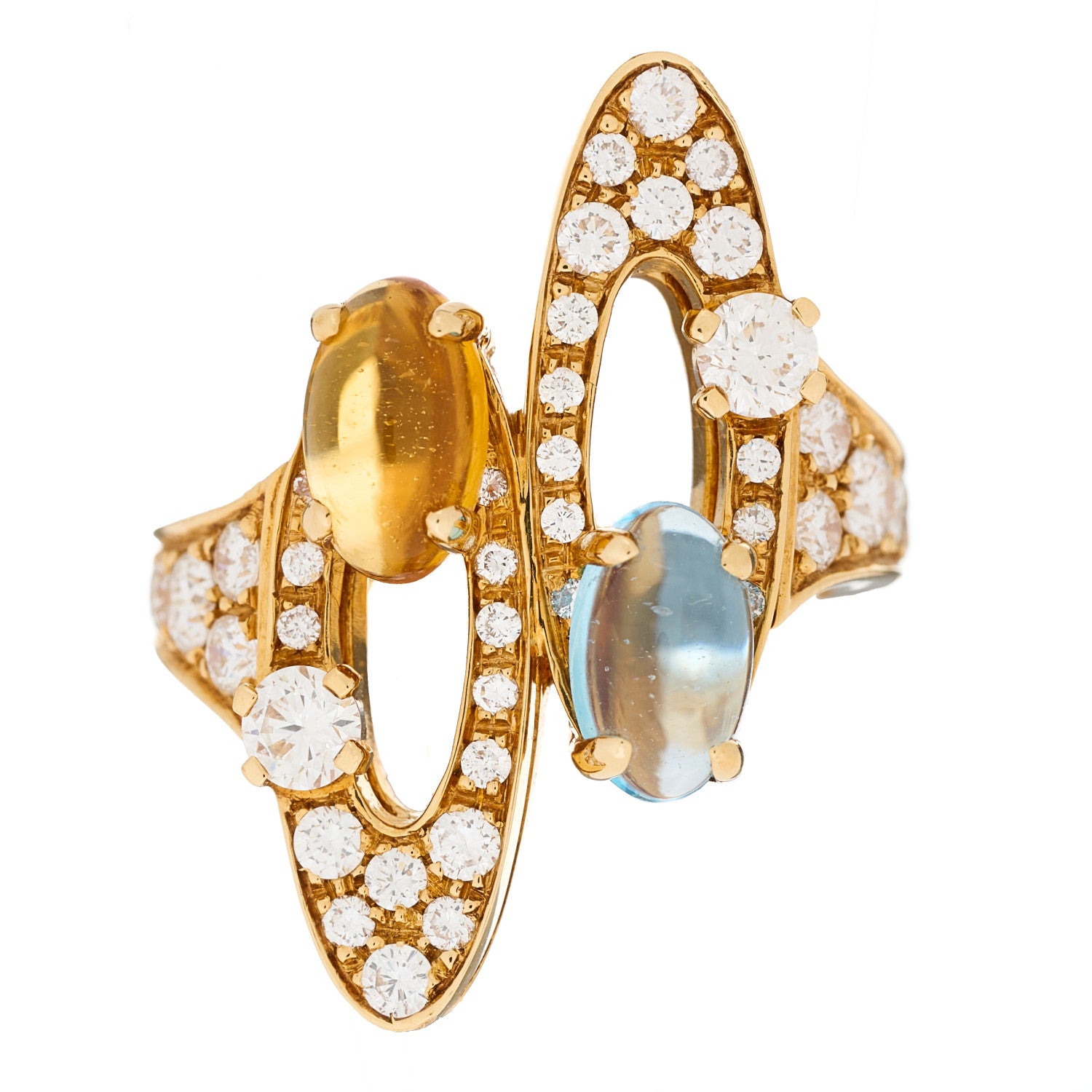 Bulgari 18K Yellow Gold Diamond Blue Topaz Citrine Elisia Ring 50 5.25 1 of 4