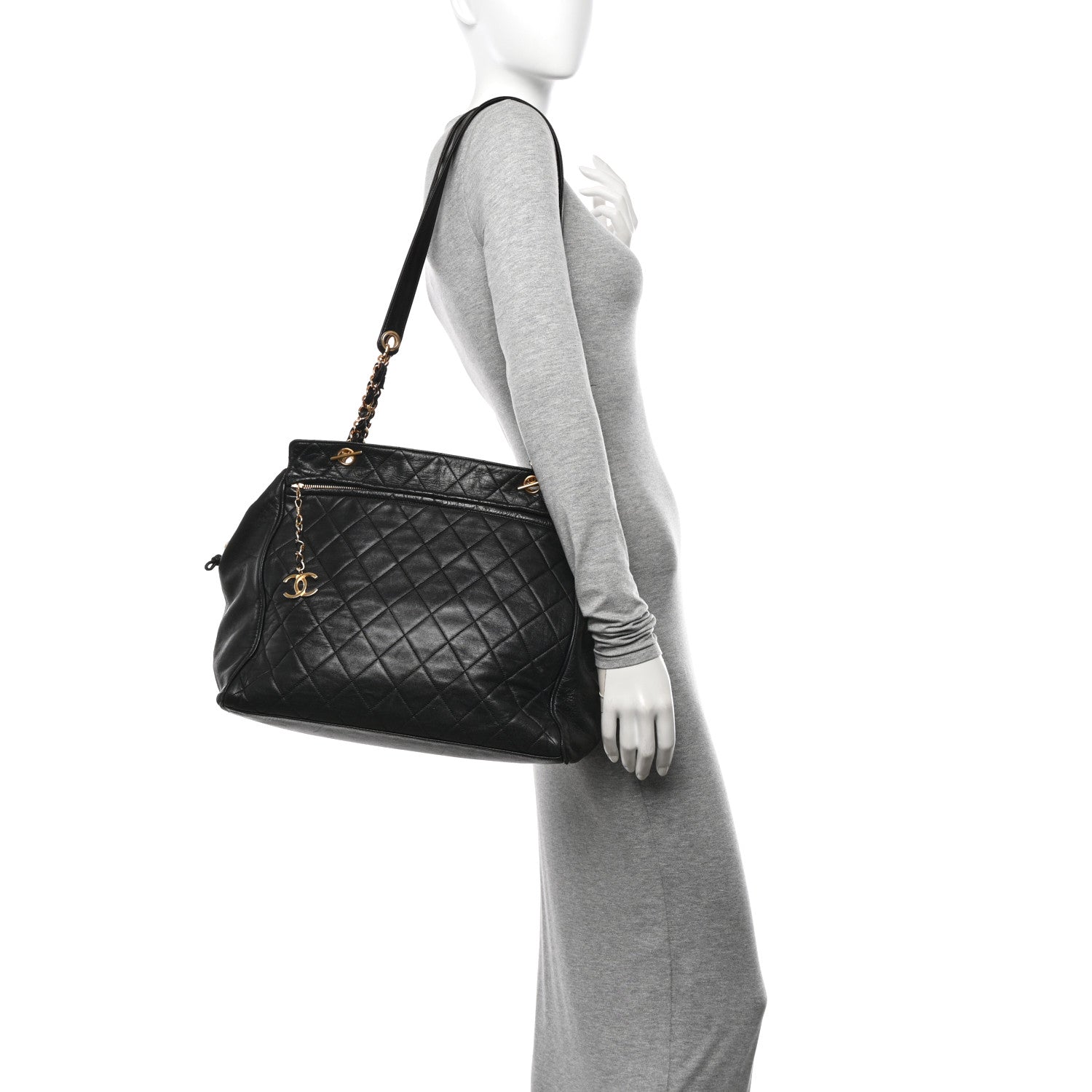 Chanel Lambskin Large Quilted Shopping Tote Black 2 of 13