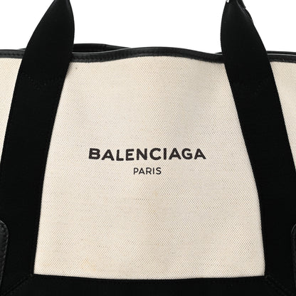 Balenciaga Cotton Canvas Satin Calfskin S Navy Cabas Natural Black 9 of 14