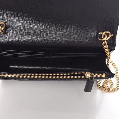 Saint Laurent Grain De Poudre Matelasse Chevron Monogram Envelope Chain Wallet Black 5 of 10