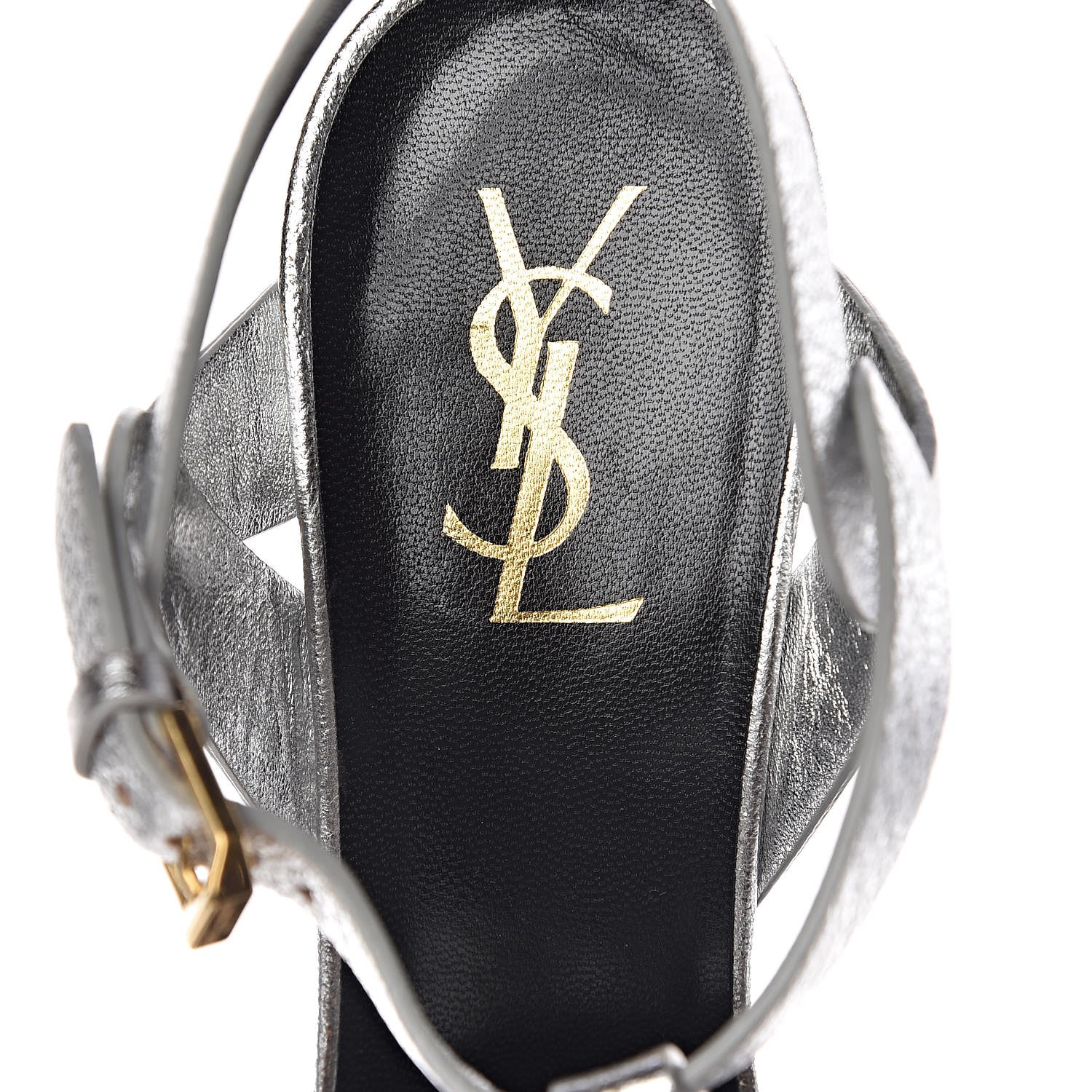 Saint Laurent Metallic Crackled Calfskin Tribute 105 Platform Sandals 40 Argento 7 of 9