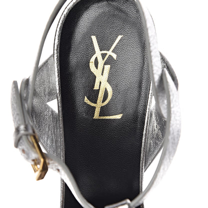 Saint Laurent Metallic Crackled Calfskin Tribute 105 Platform Sandals 40 Argento 7 of 9