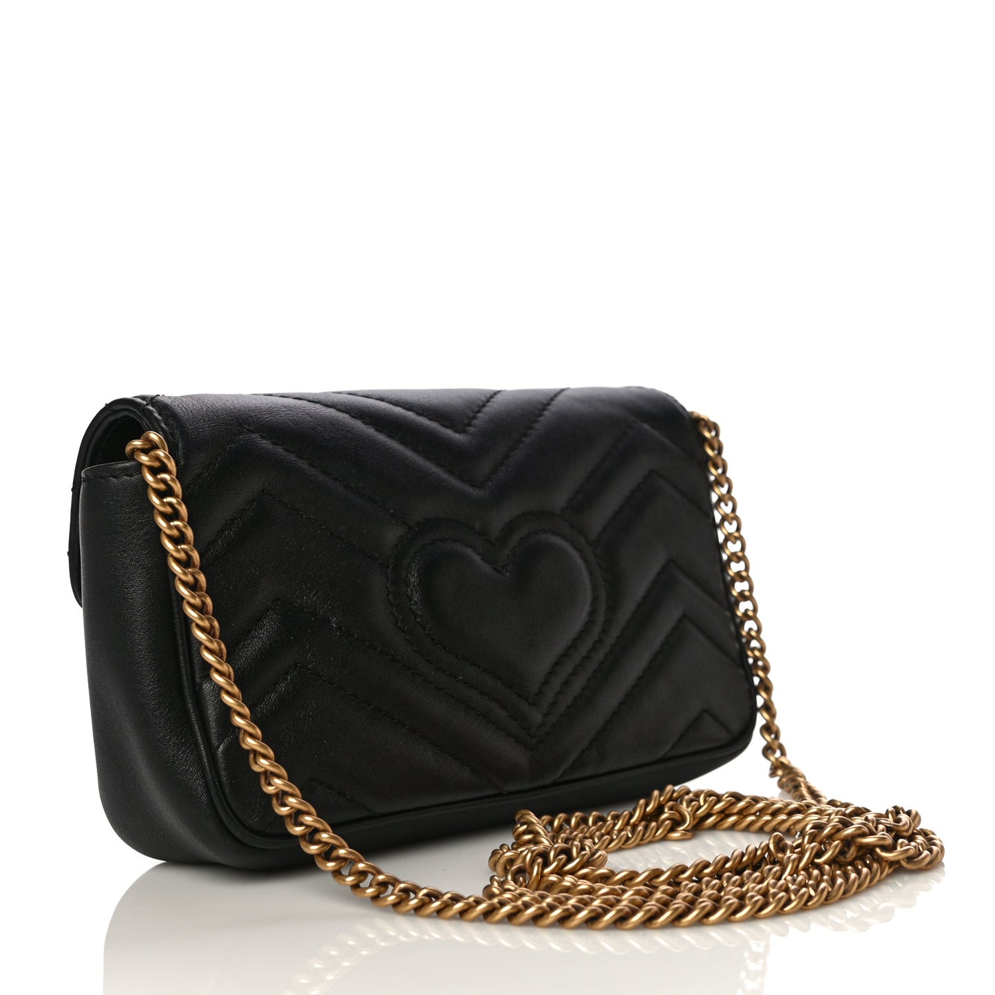 Calfskin Matelasse Super Mini GG Marmont Shoulder Bag Black