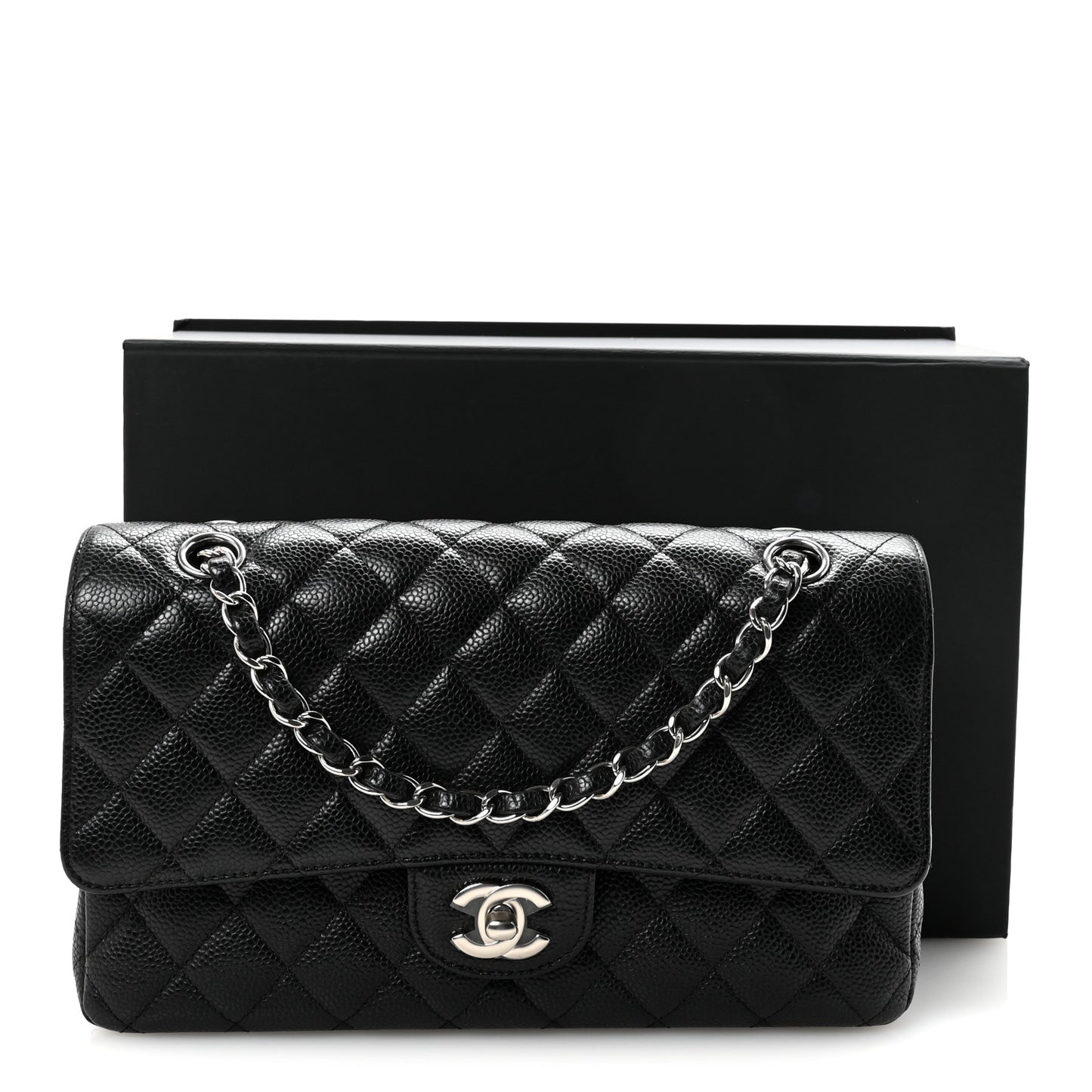 Caviar Quilted Medium Double Flap Black