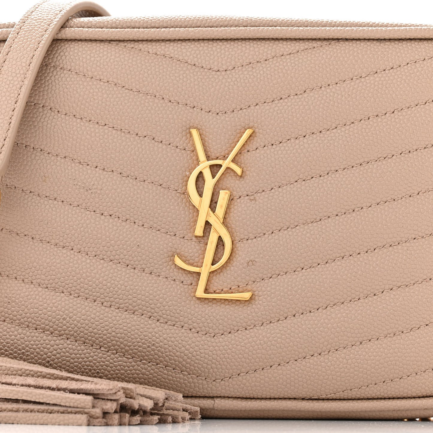 SAINT LAURENT Grain De Poudre Matelasse Monogram Mini Lou Camera Bag Dark Beige