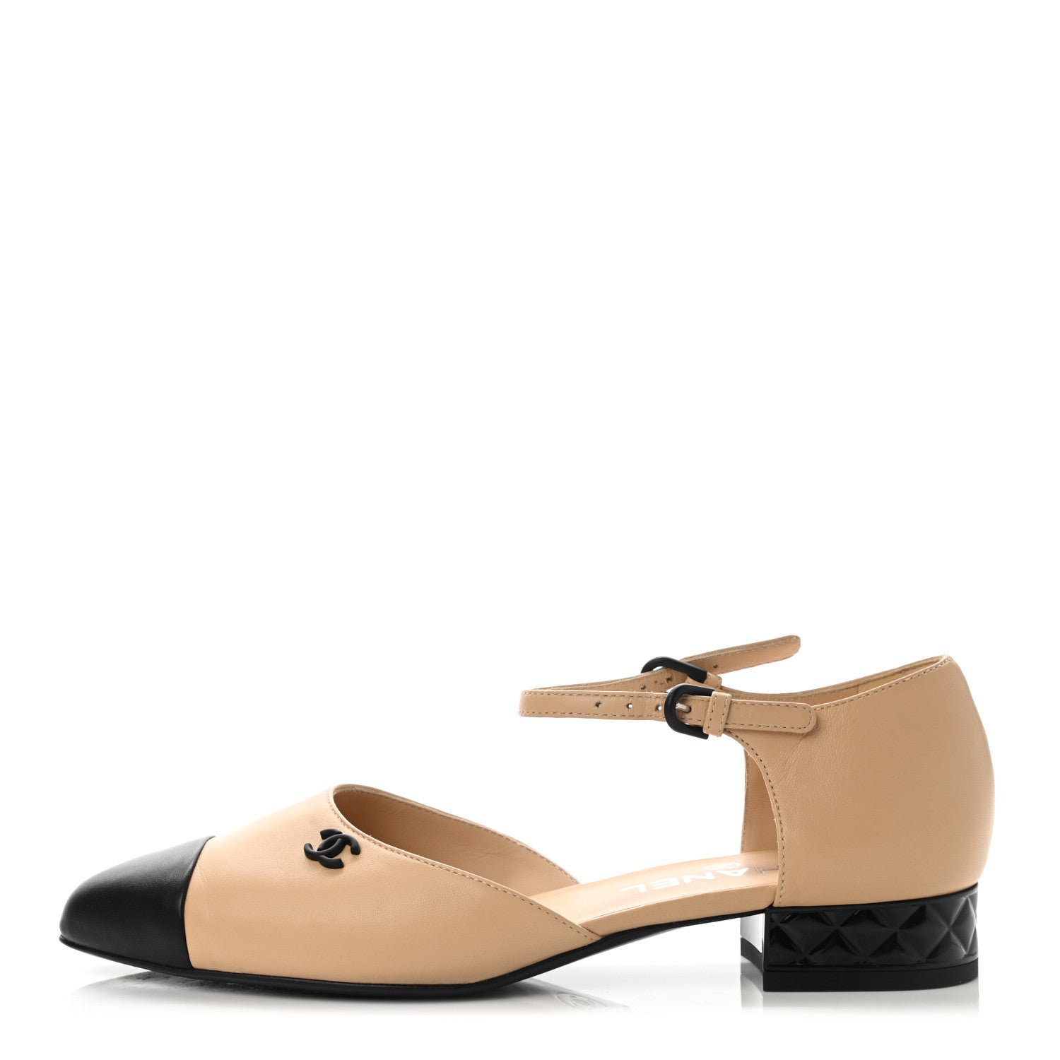 Chanel Lambskin Cap Toe CC Flats 37.5 Beige Black 1 of 8