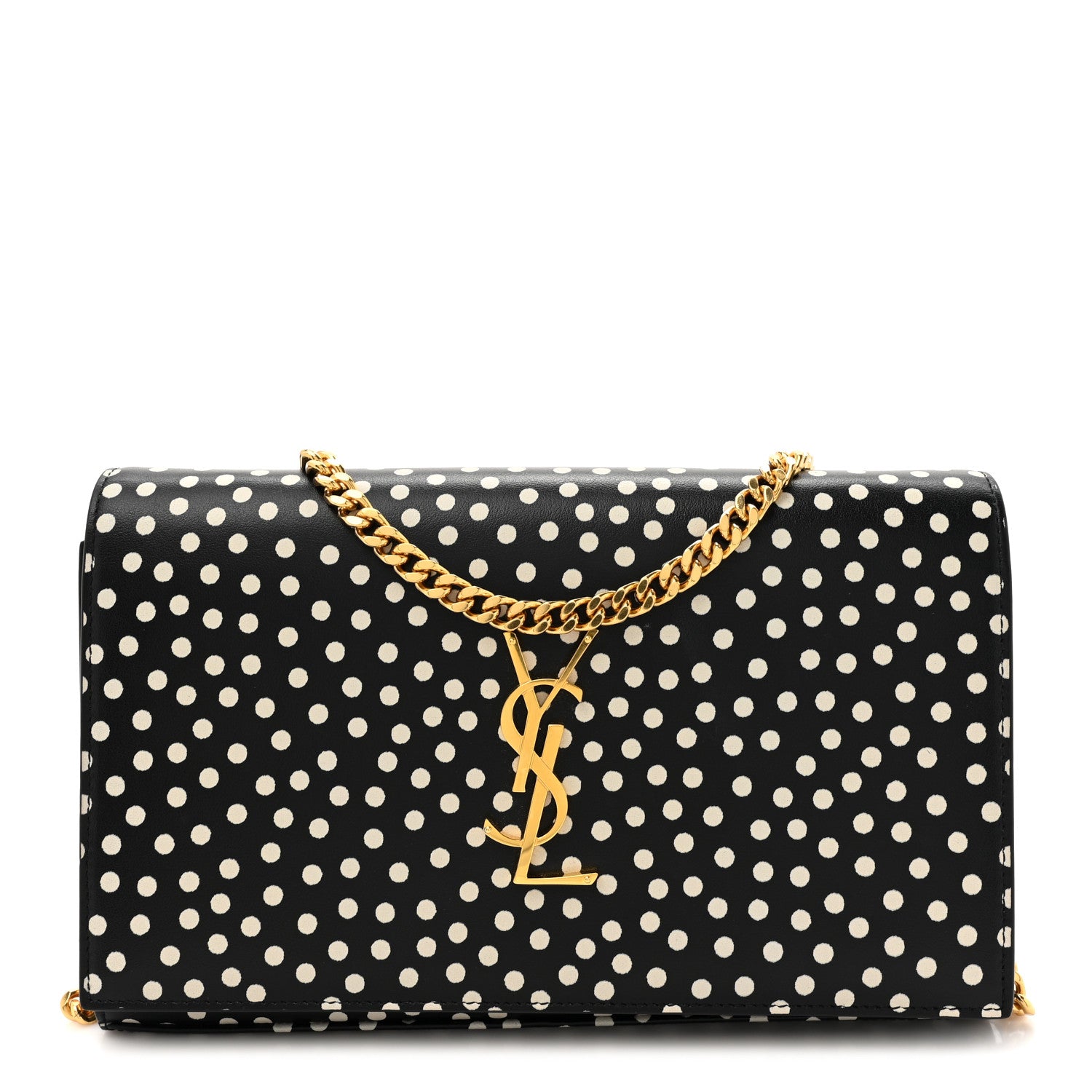 Saint Laurent Calfskin Polka Dot Print Monogram Chain Wallet Black Crema Soft 1 of 12