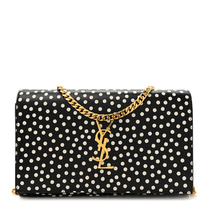 Saint Laurent Calfskin Polka Dot Print Monogram Chain Wallet Black Crema Soft 1 of 12