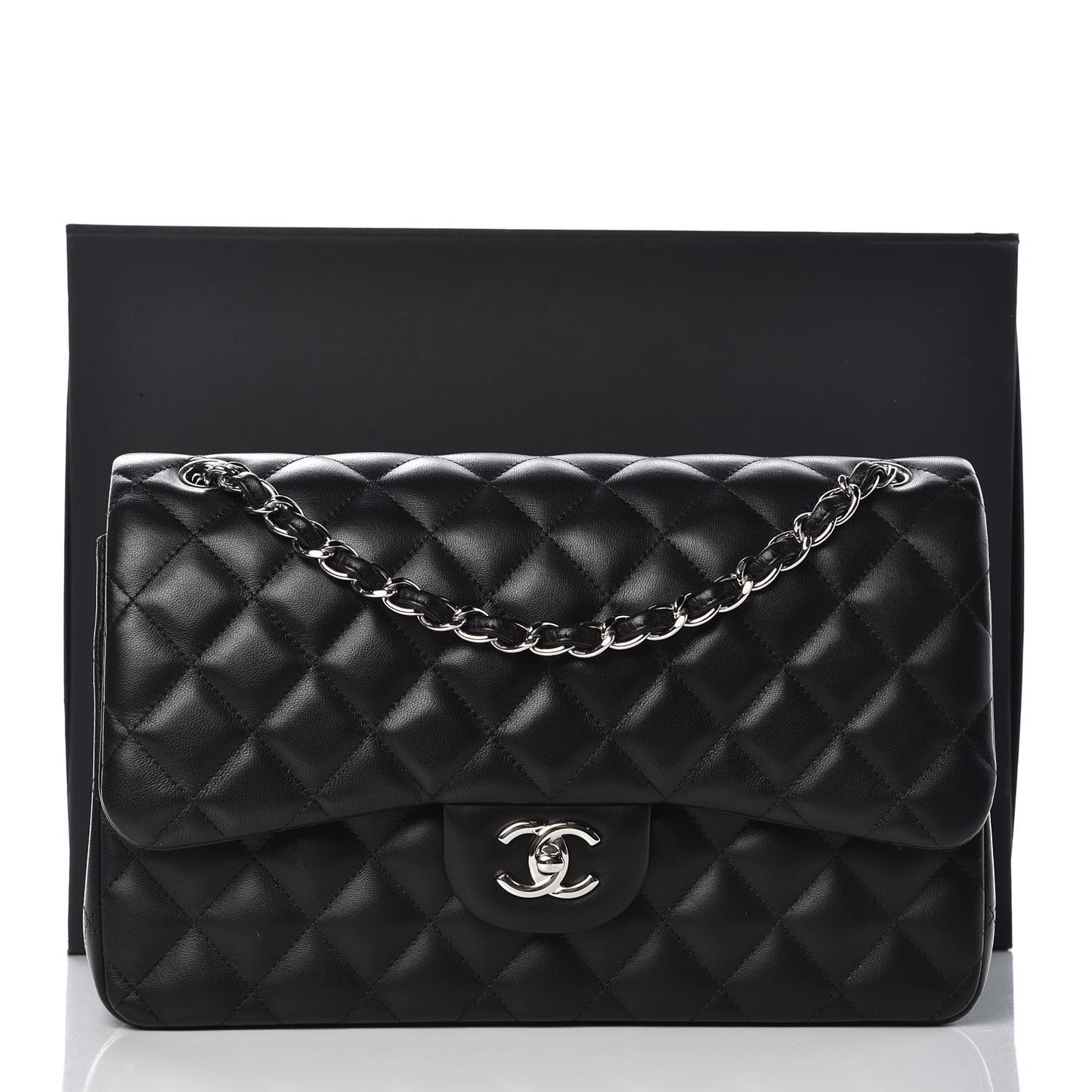 Lambskin Quilted Jumbo Double Flap Black