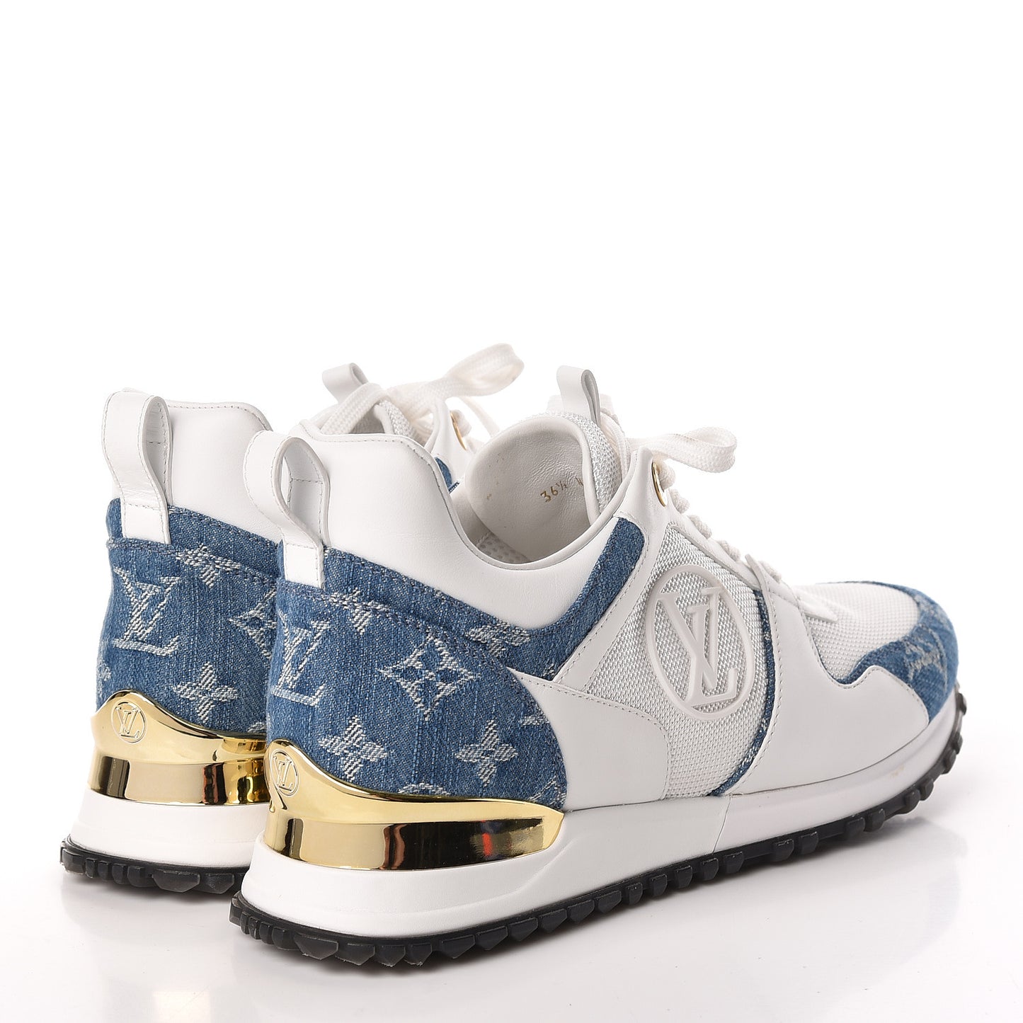 Calfskin Monogram Denim Run Away Sneakers 36.5 White