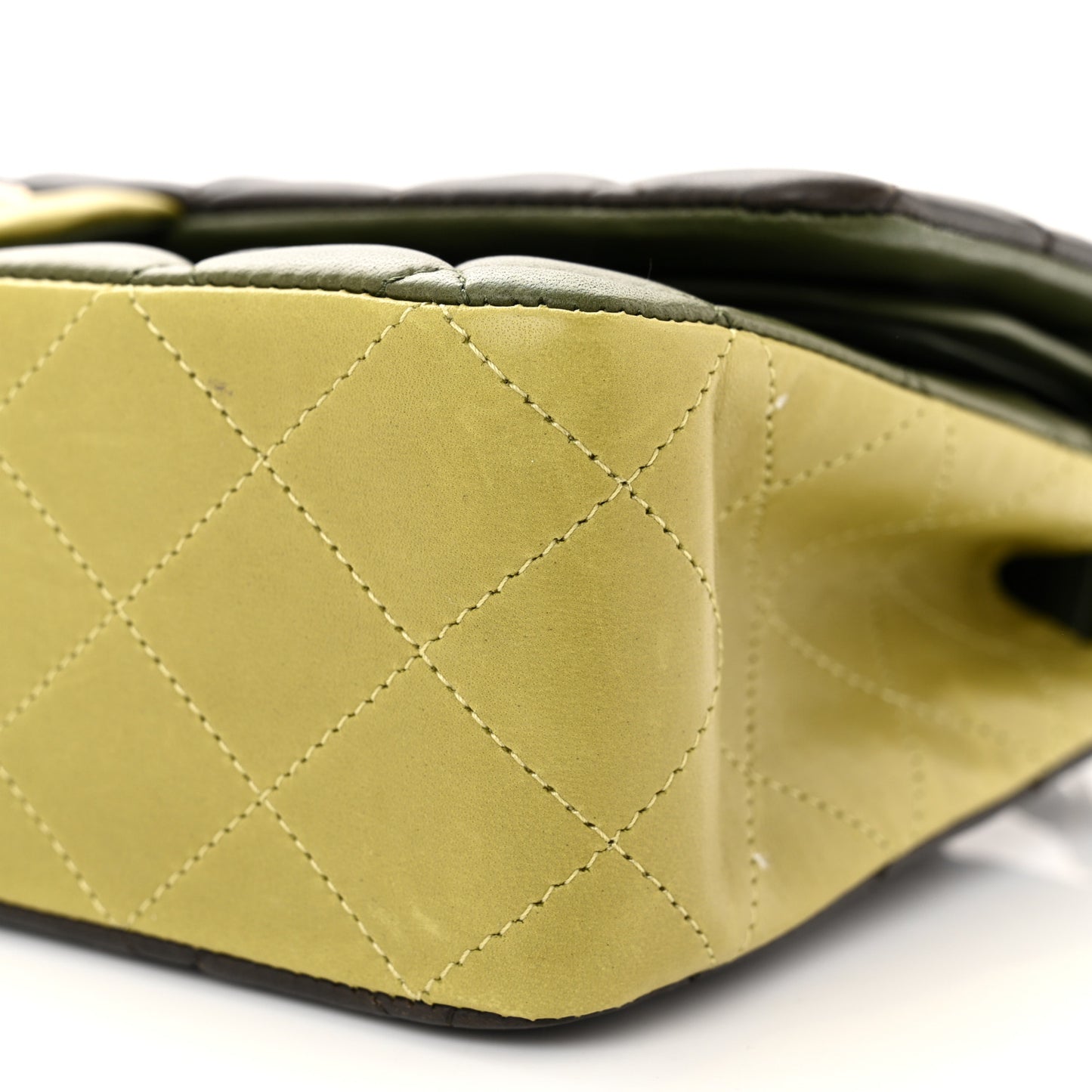 Lambskin Quilted Tri-Color Medium Double Flap Green Brown