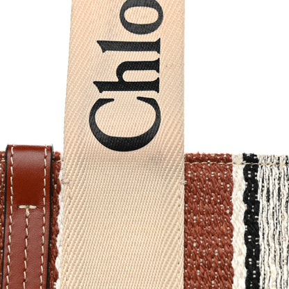 Chloe Woven Linen Large Woody Striped Ribbon Tote Sepia Brown 11 of 13