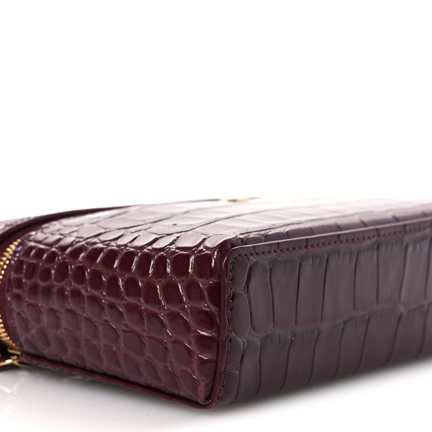 Calfskin Crocodile Embossed Crococo Small Slim Vanity Case With Chain Dark Burgundy