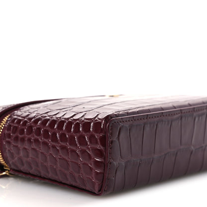 Chanel Calfskin Crocodile Embossed Crococo Small Slim Vanity Case With Chain Dark Burgundy 8 of 12