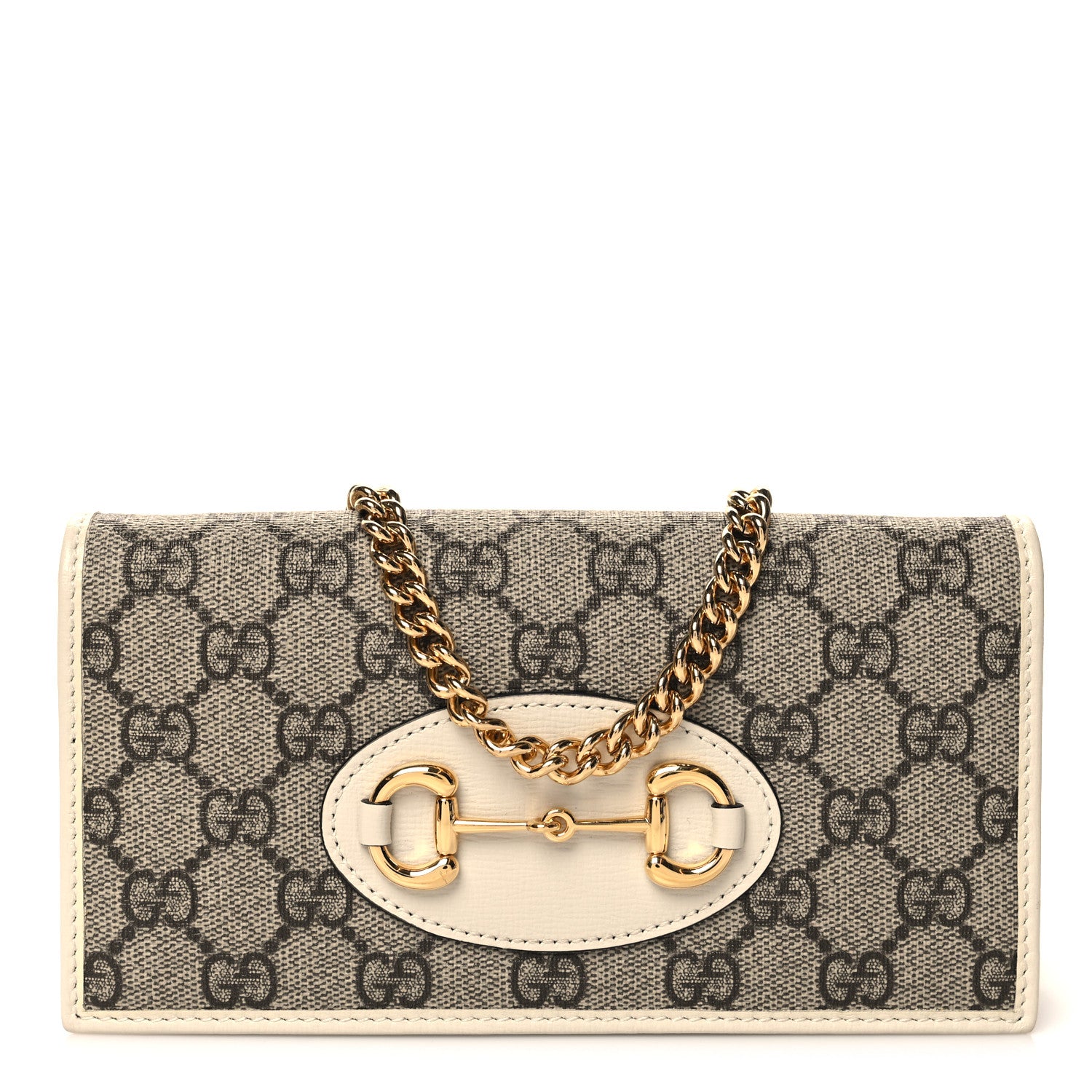 Gucci GG Supreme Monogram Azalea Calfskin Horsebit 1955 Wallet On Chain Beige Ebony Mystic White 1 of 10
