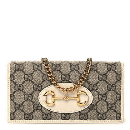 Gucci GG Supreme Monogram Azalea Calfskin Horsebit 1955 Wallet On Chain Beige Ebony Mystic White 1 of 10