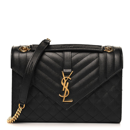 Saint Laurent Grain De Poudre Textured Mixed Matelasse Triquilt Medium Monogram Satchel Black 1 of 11