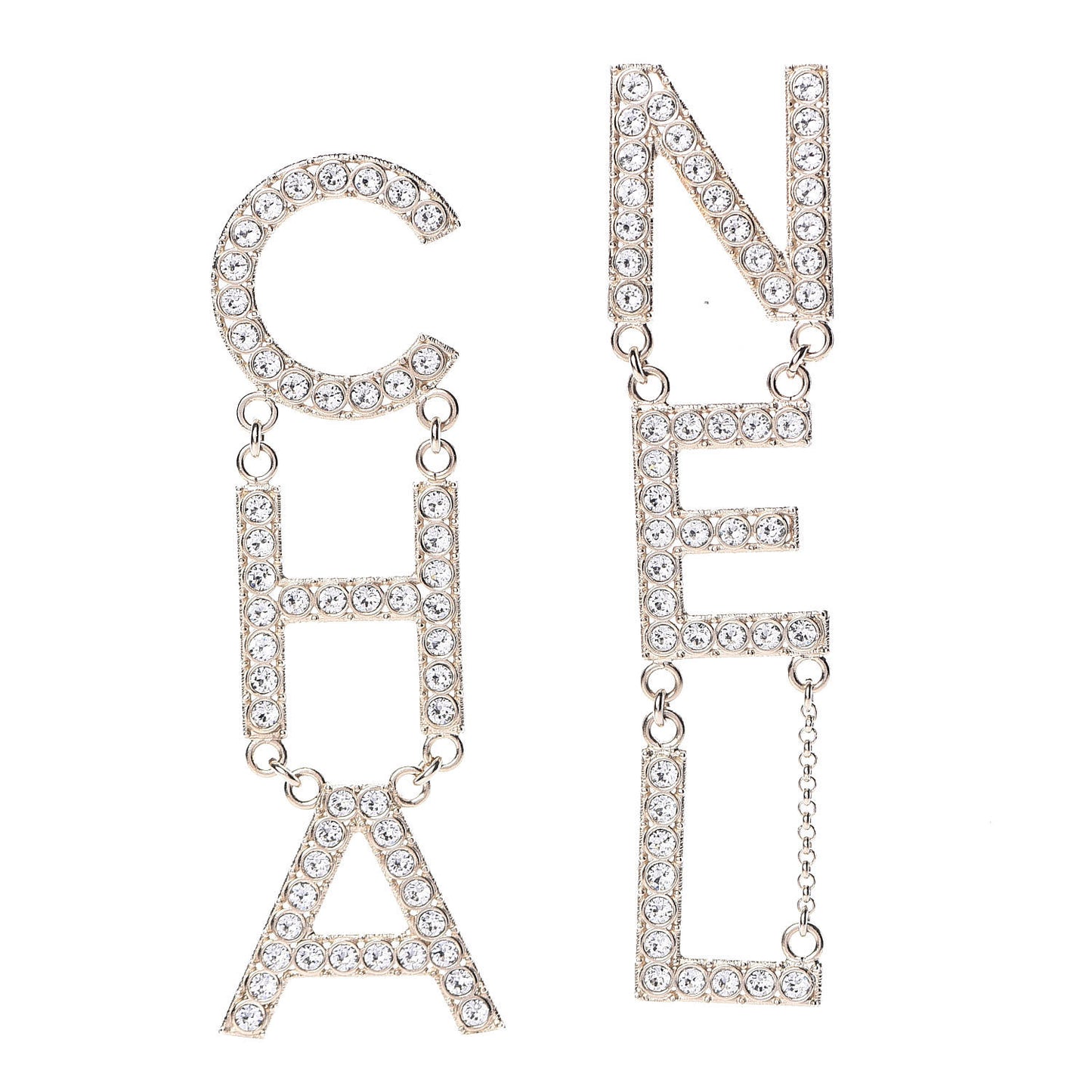 Crystal Cha-Nel Logo Drop Earrings Gold
