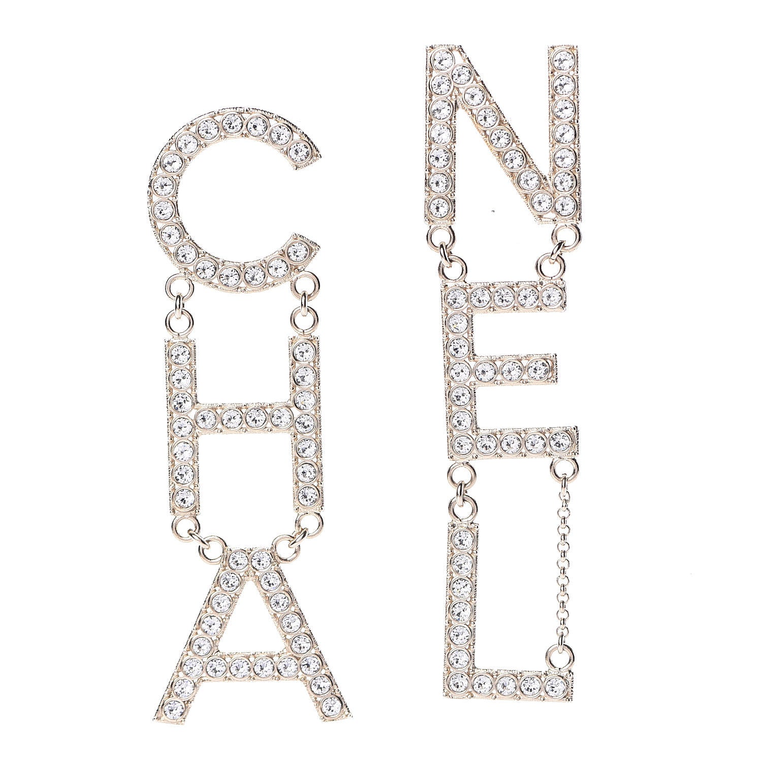 Chanel Crystal Cha-Nel Logo Drop Earrings Gold 1 of 5