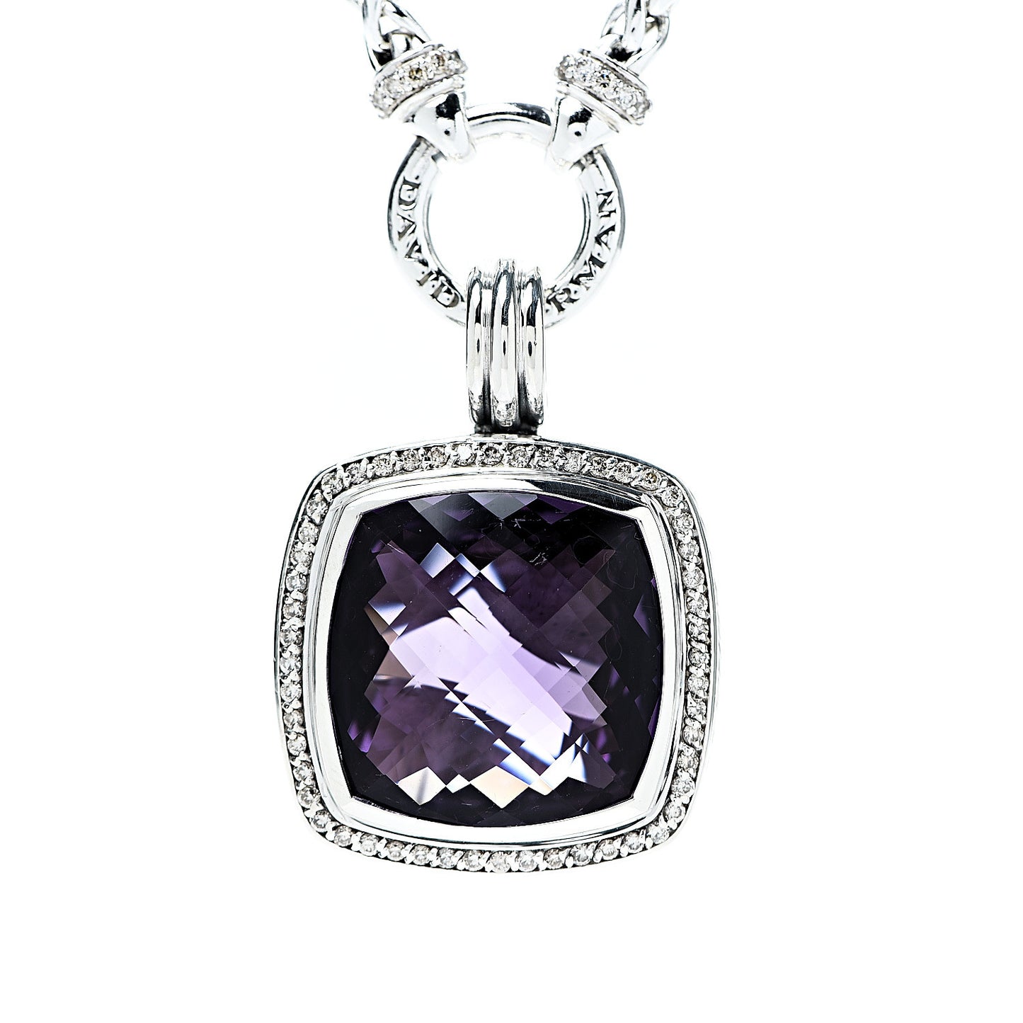 Sterling Silver Diamond Amethyst 20mm Albion Pendant Necklace
