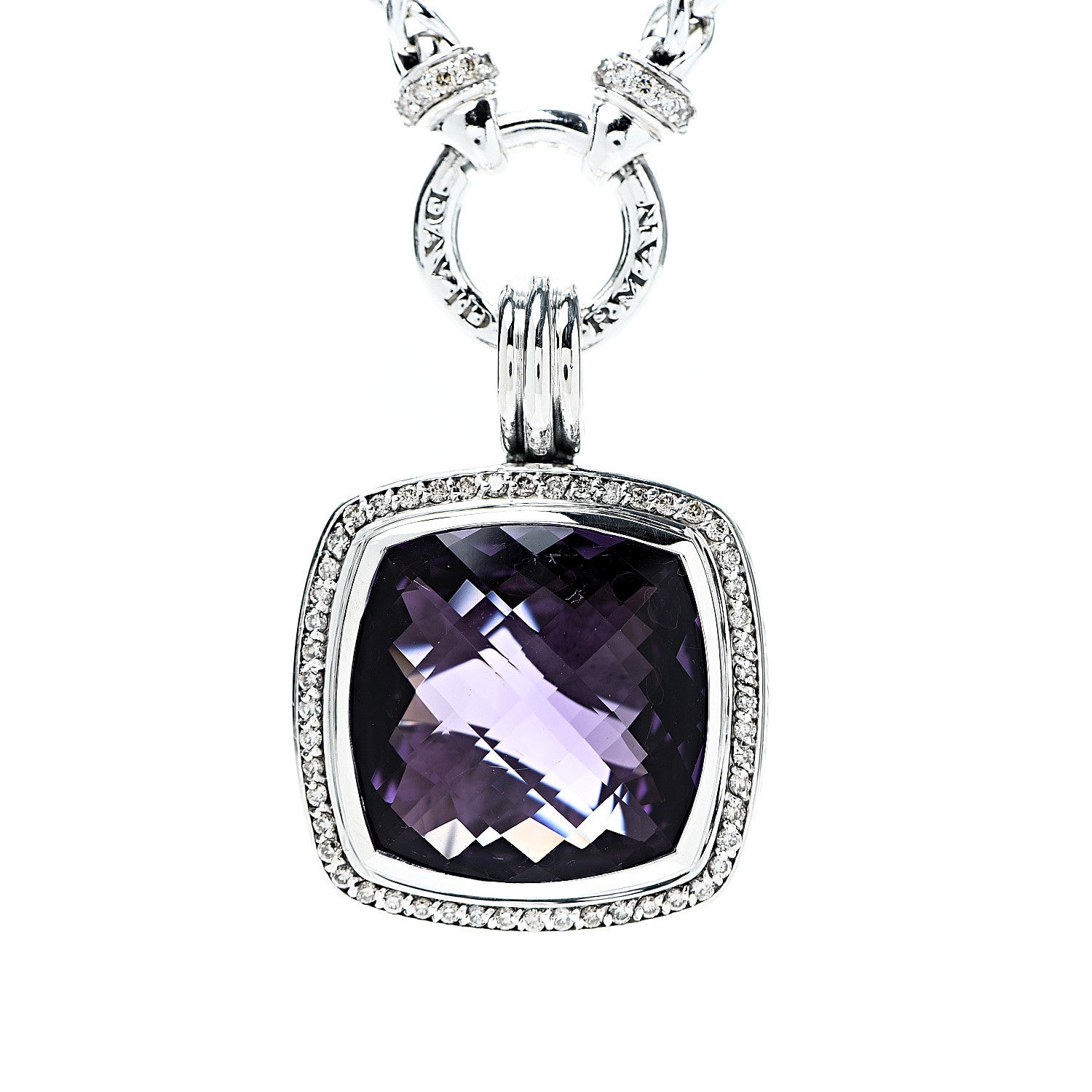 David Yurman Sterling Silver Diamond Amethyst 20mm Albion Pendant Necklace 5 of 5