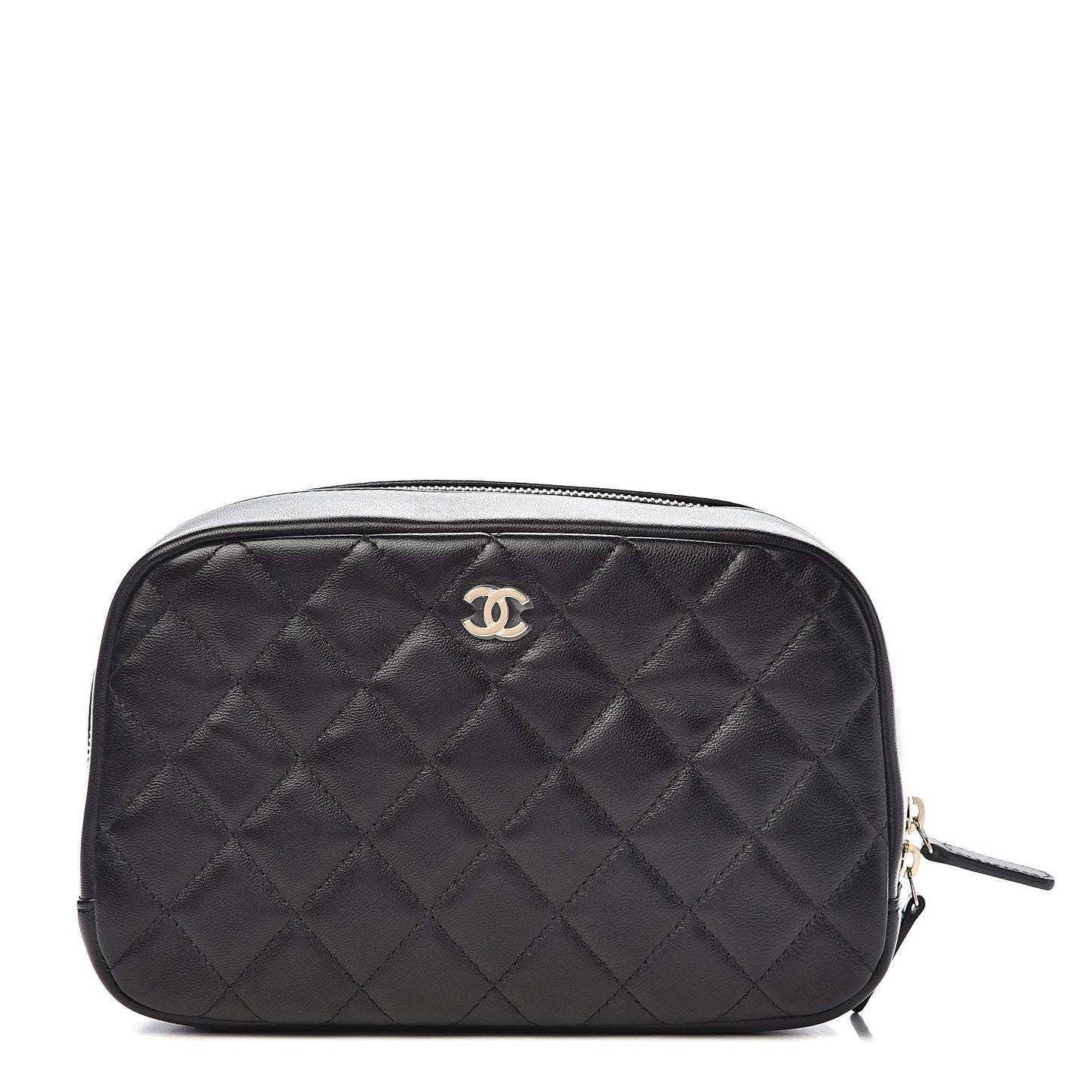 Lambskin Quilted Medium Curvy Pouch Cosmetic Case Black