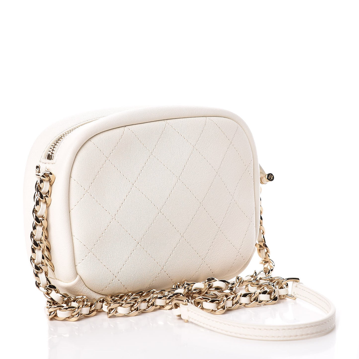 Goatskin Quilted Small Casual Trip Camera Case White