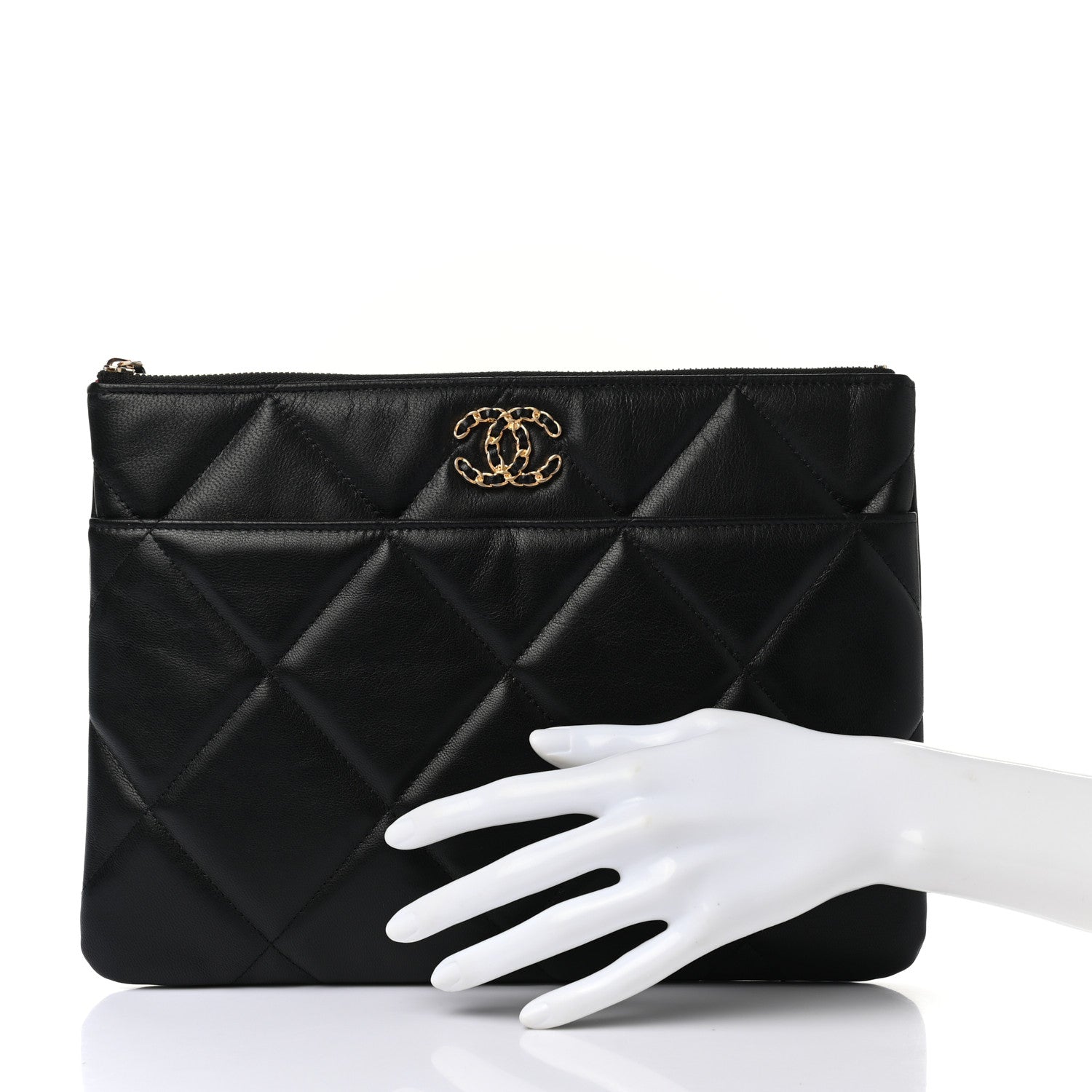 Chanel Goatskin Quilted Large Chanel 19 Pouch Black 2 of 8