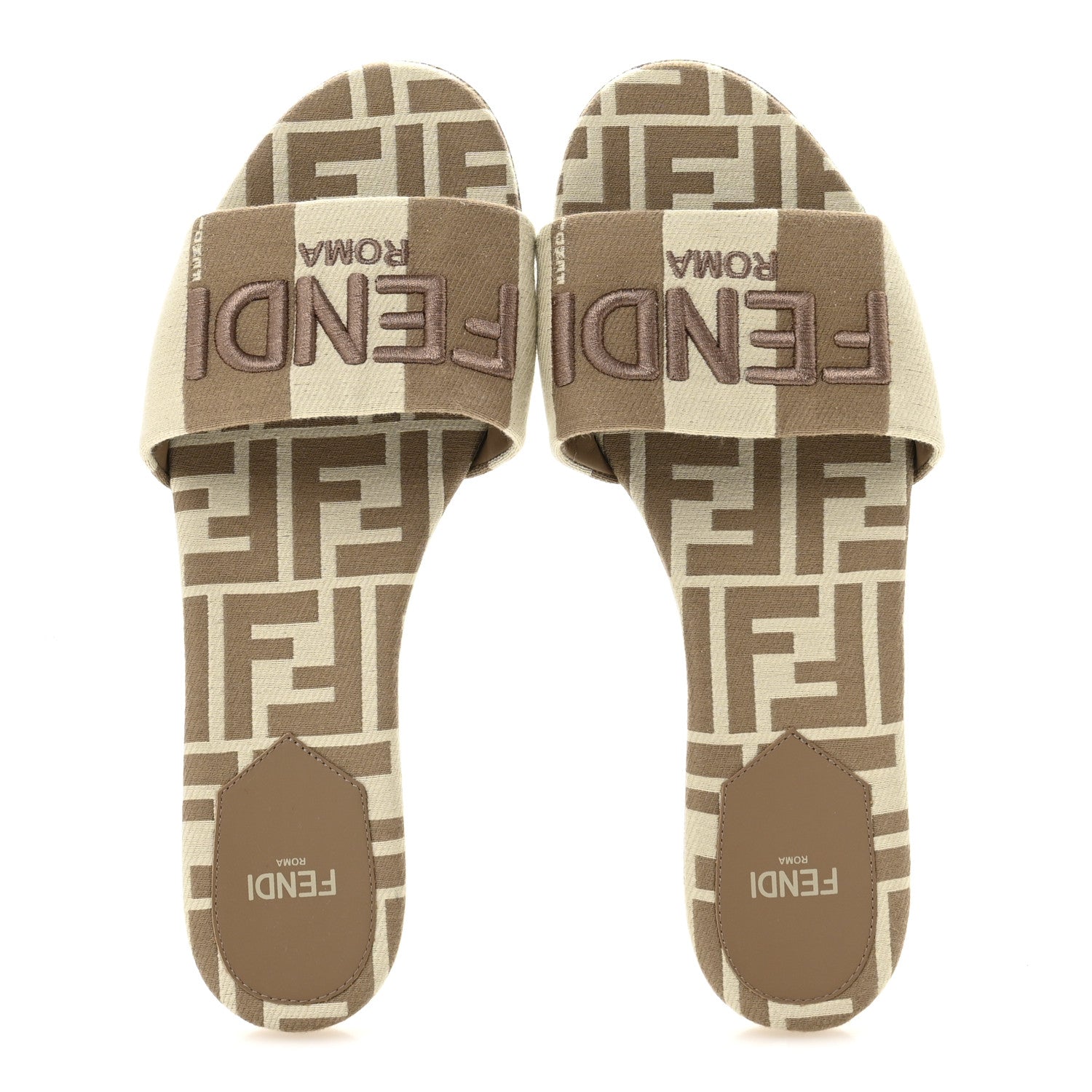Fendi Woven Jacquard Logo Flat Slide Sandals 37 Black Sand 37.5 Beige Sand 2 of 10
