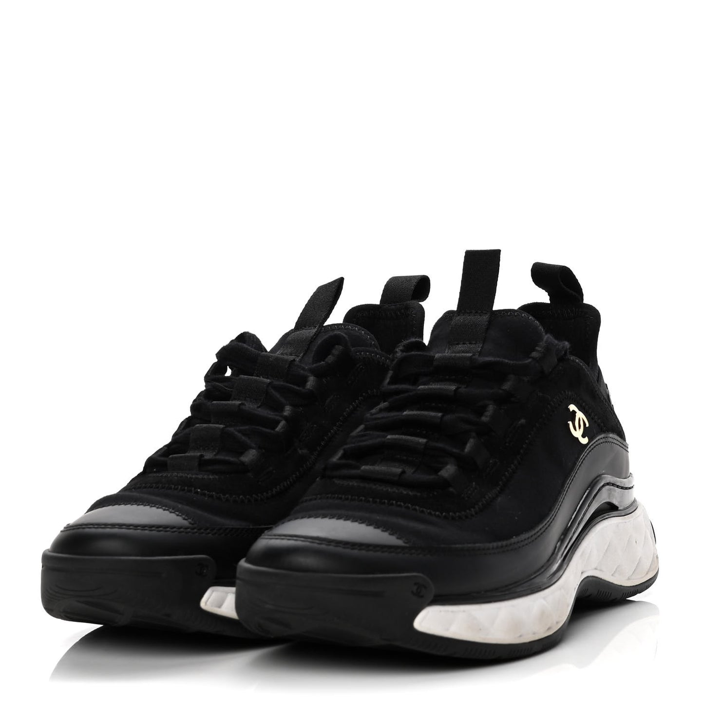 Velvet Calfskin Mixed Fibers CC Sneakers 38 Black