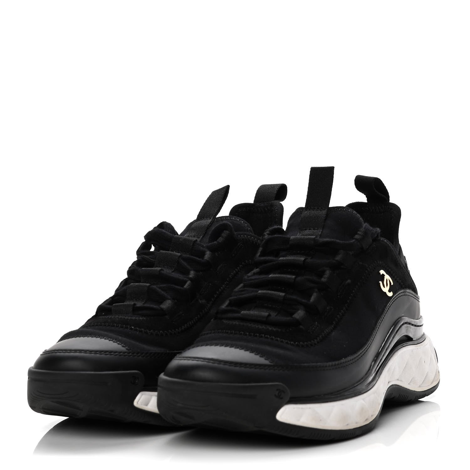 Chanel Velvet Calfskin Mixed Fibers CC Sneakers 38 Black 3 of 10