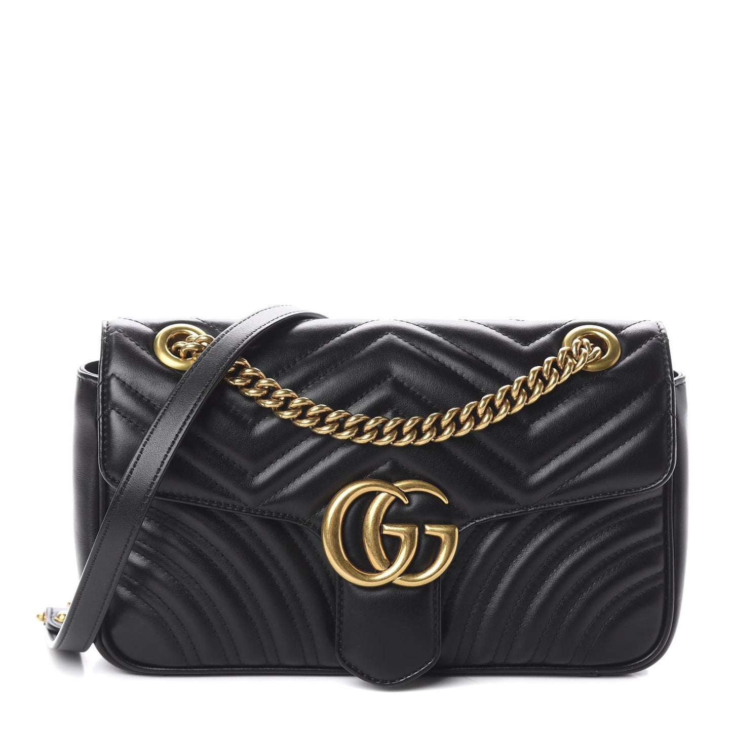 Calfskin Matelasse Small GG Marmont Shoulder Bag Black