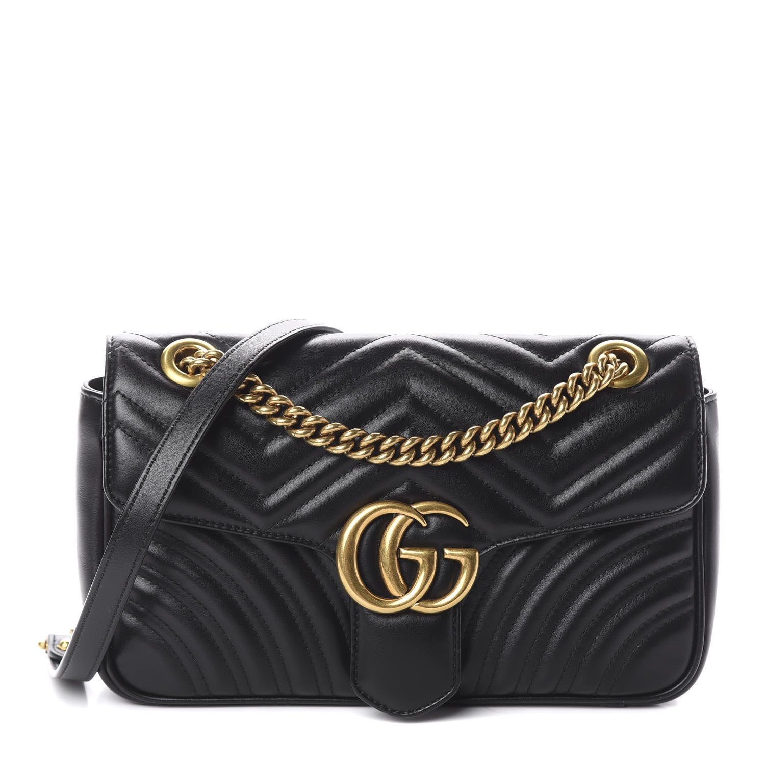 Gucci Calfskin Matelasse Small GG Marmont Shoulder Bag Black 1 of 7