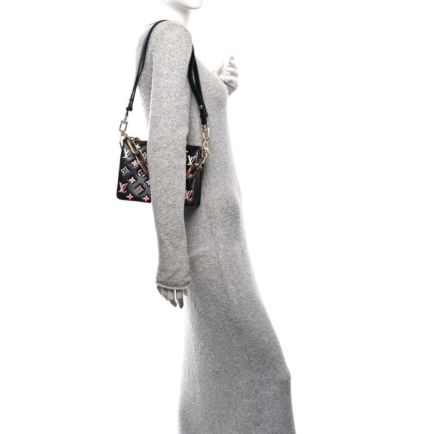 Lambskin Embossed Monogram LV Ski Coussin BB Black Rose