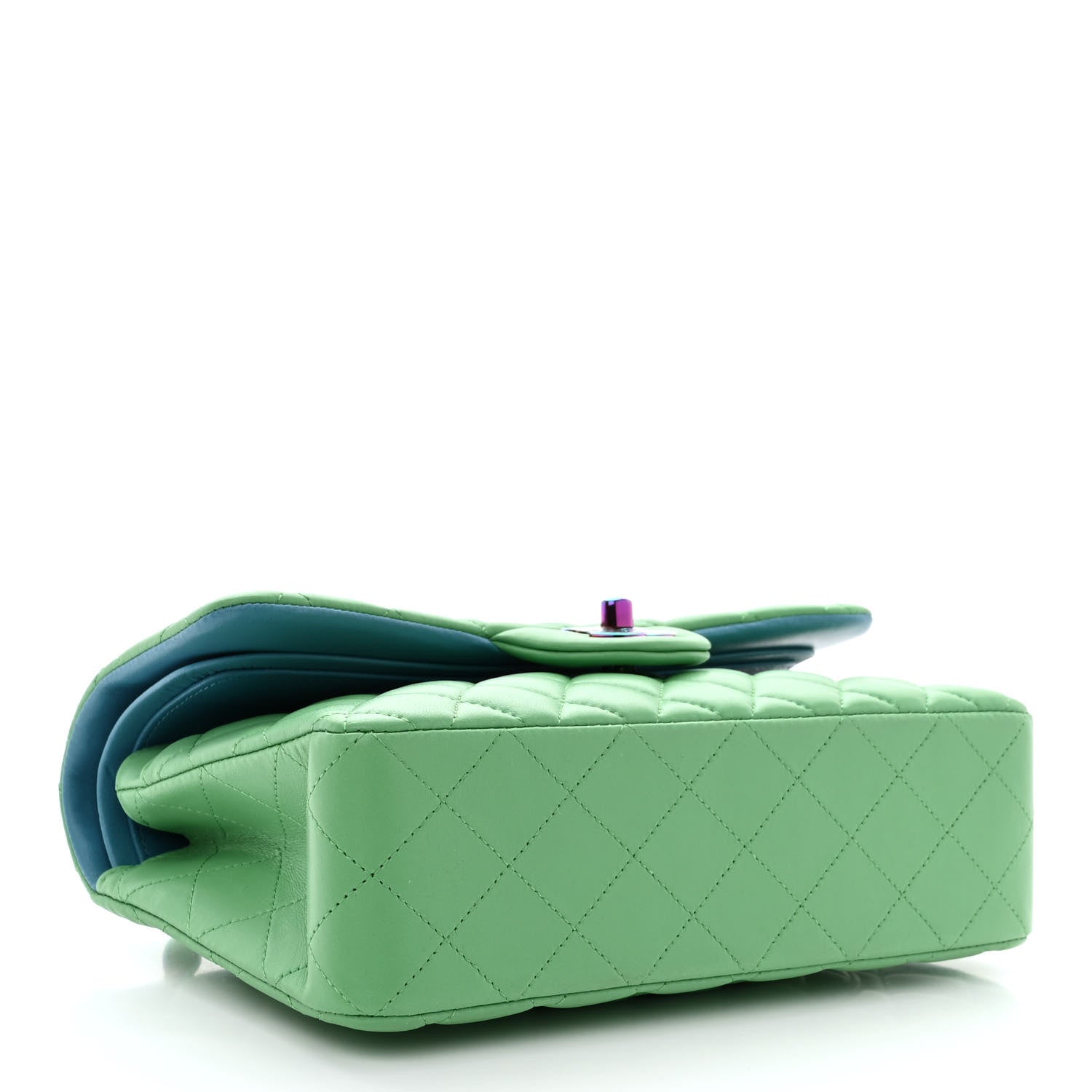 Chanel Lambskin Quilted Small Double Flap Green Blue 4 of 10