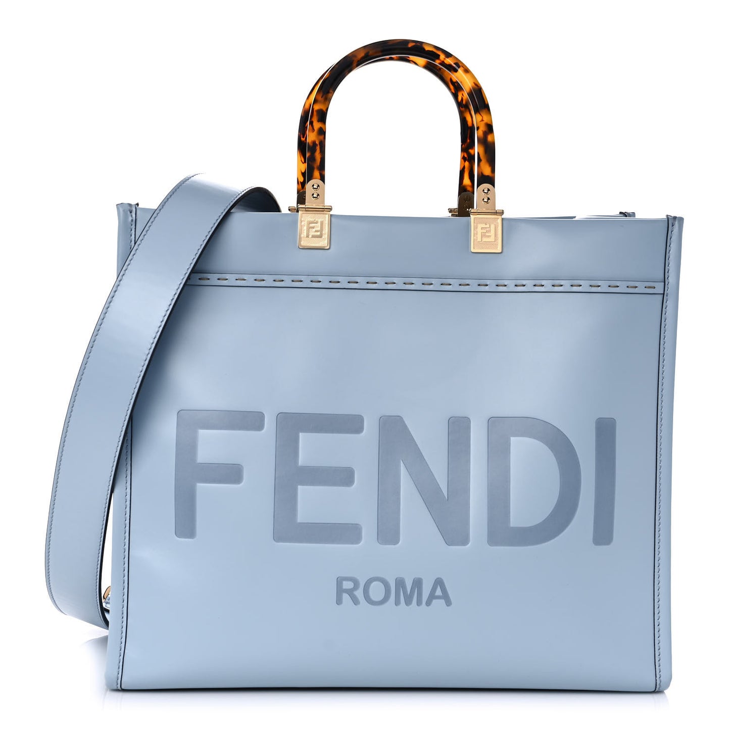 Vitello King Plexiglass Logo Embossed Medium Fendi Sunshine Shopper Tote Azzurro Baby