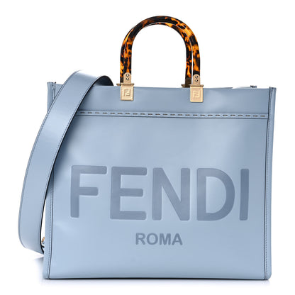 Fendi Vitello King Plexiglass Logo Embossed Medium Fendi Sunshine Shopper Tote Azzurro Baby 1 of 10