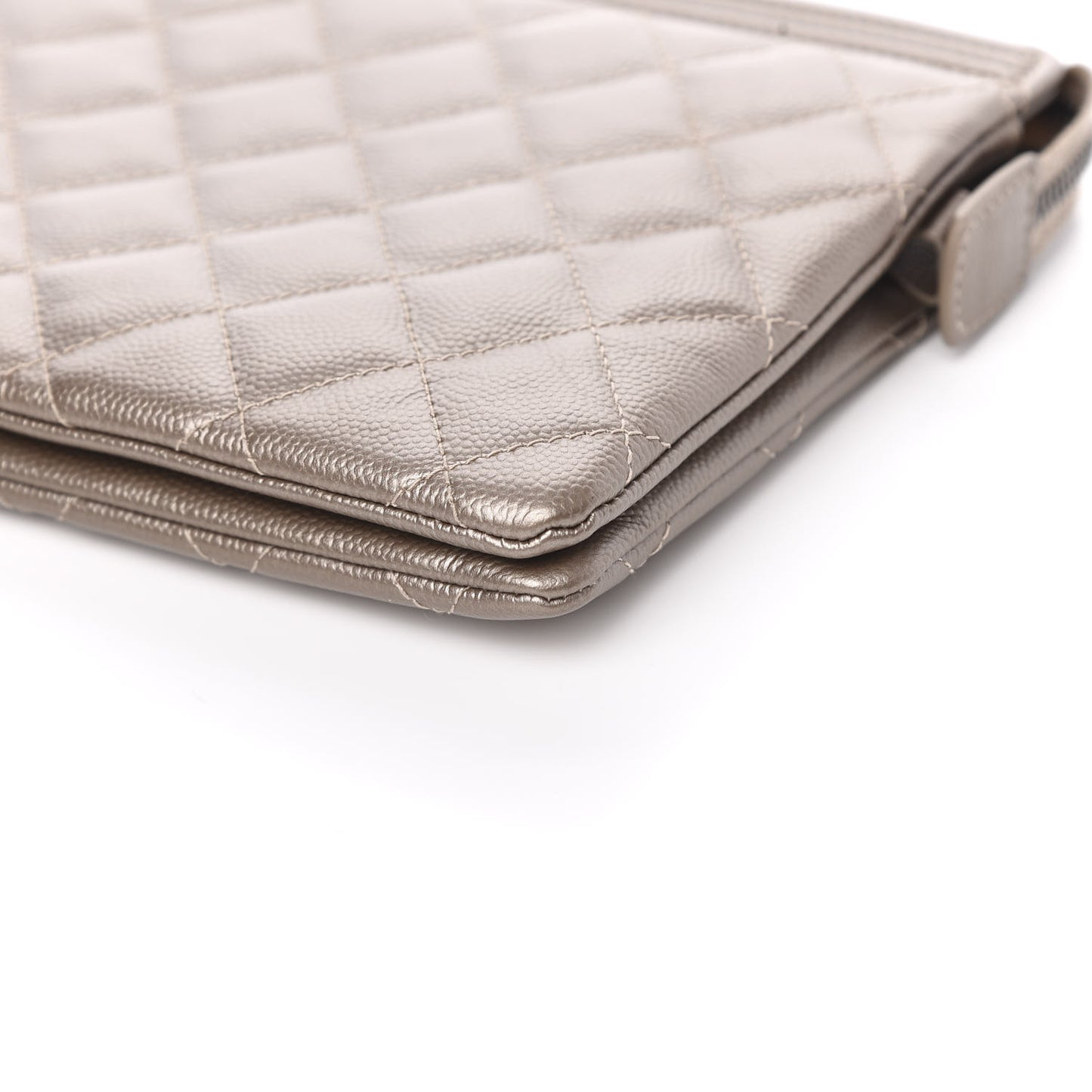 Metallic Caviar Quilted Small Zipped Boy Pouch Copper