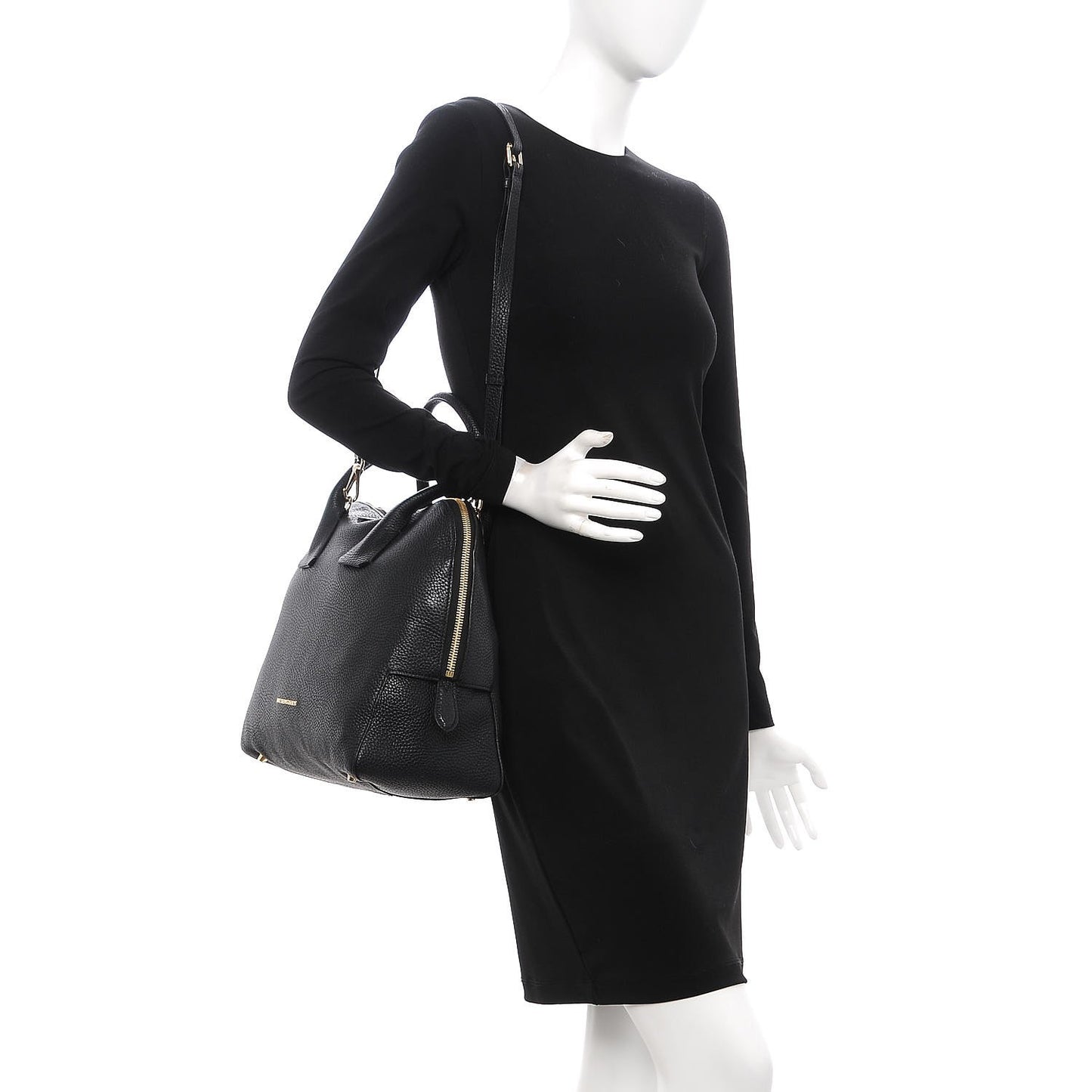 London Grainy Calfskin Medium Greenwood Bowling Bag Black