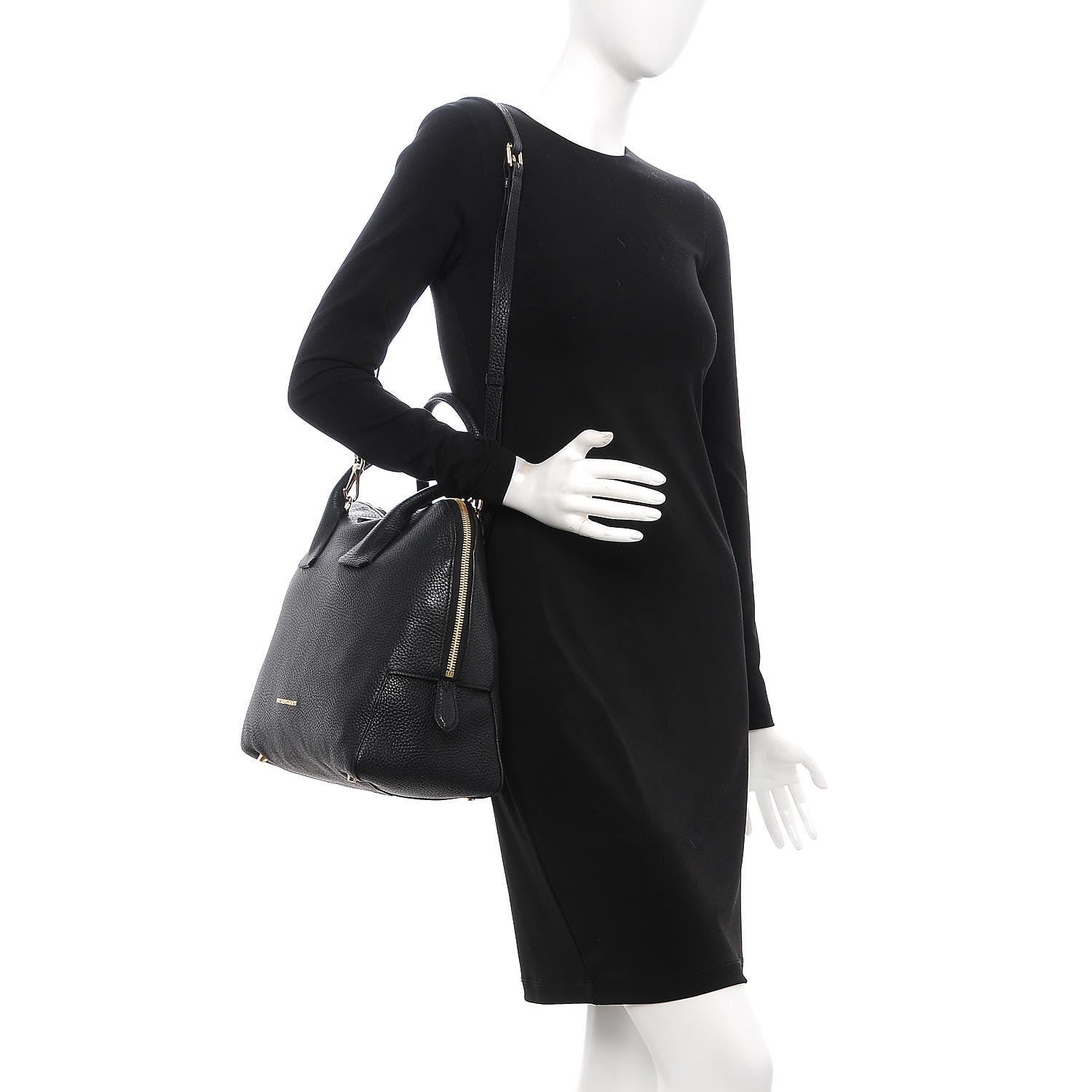 Burberry London Grainy Calfskin Medium Greenwood Bowling Bag Black 2 of 9