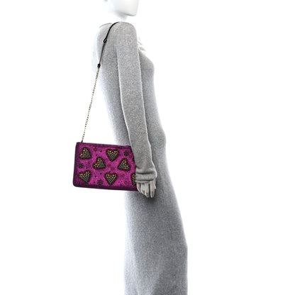 Christian Louboutin Metallic Raffia Studded Loubiposh Chain Clutch Magenta 2 of 10