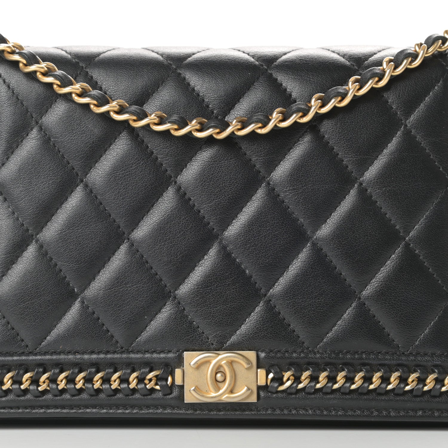 Chanel Calfskin Quilted Chain Around Boy Wallet On Chain WOC Black 9 of 14
