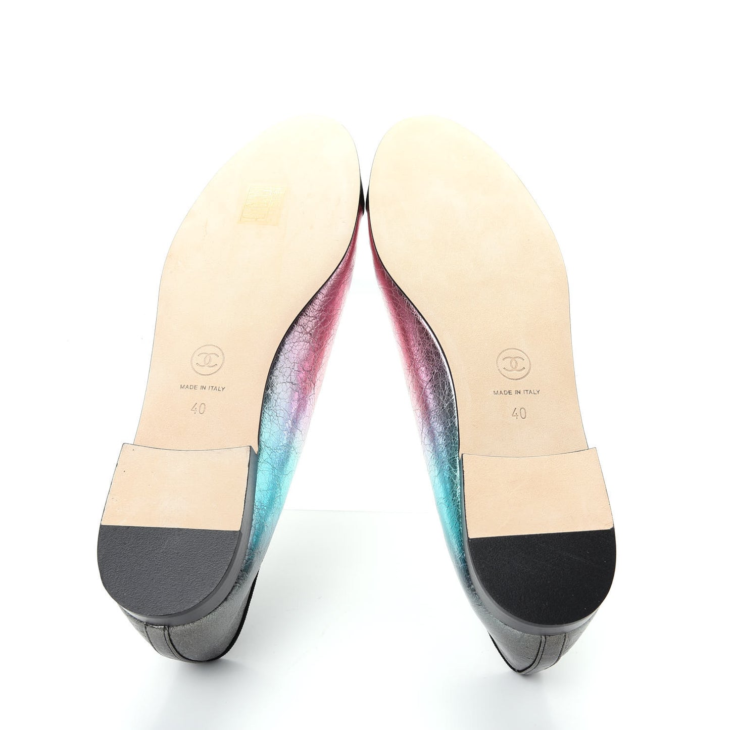 Laminated Calfskin Grosgrain Cap Toe CC Ballerina Flats 40 Multicolor Black