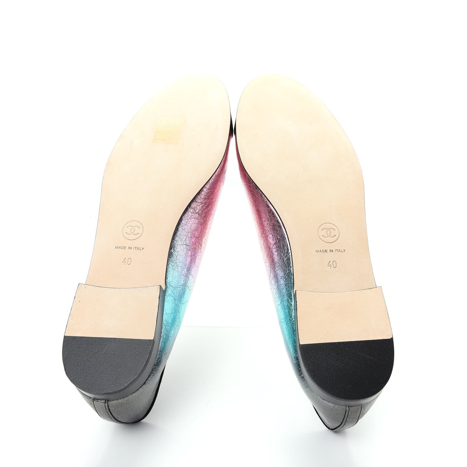 Chanel Laminated Calfskin Grosgrain Cap Toe CC Ballerina Flats 40 Multicolor Black 6 of 11